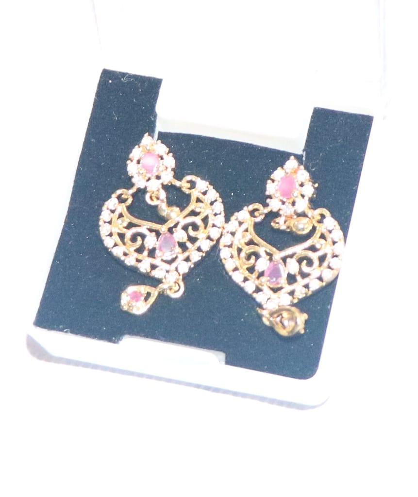 Gold Plated Indian Bollywood Chandbali Earrings With Ruby Stones