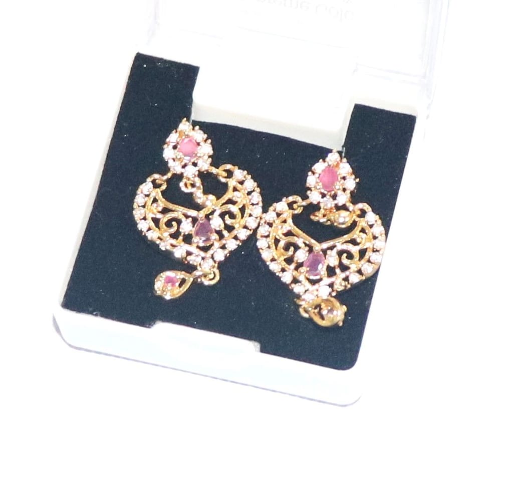 Gold Plated Indian Bollywood Chandbali Earrings With Ruby Stones