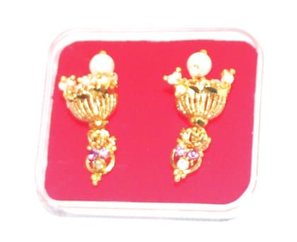 14KT Gold Plated Pearl and Pink Stone Earrings
