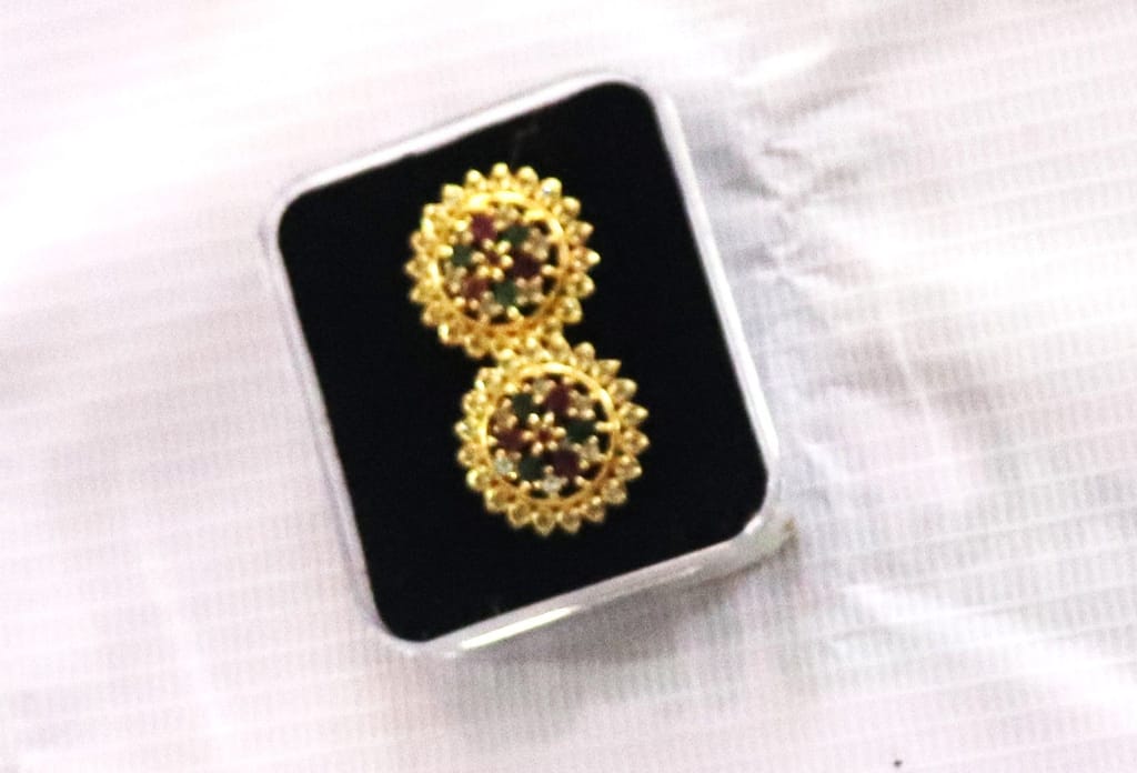 Gold Plated Kundan and Pearl Stud Earrings