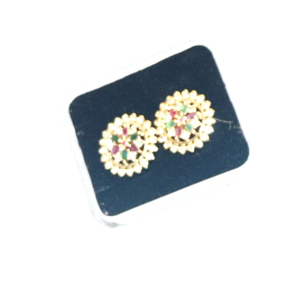 Gold Plated Kundan and Pearl Stud Earrings