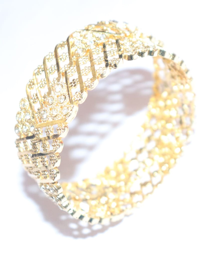 Gold Plated Bangles with White Stones