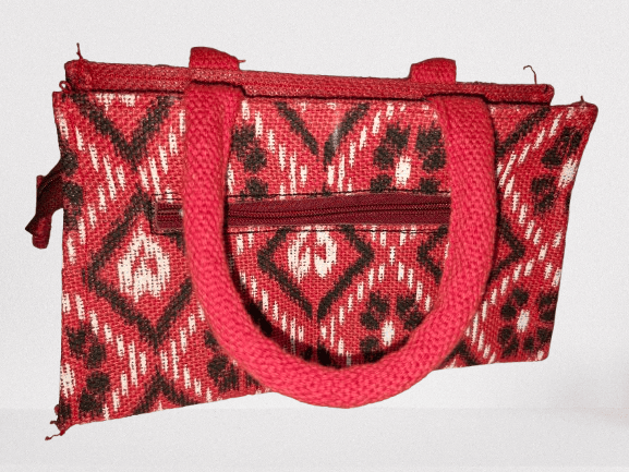 Handmade Jute Tote Bag with Red Cotton Handles - Handbags | Buy online on ZillyBuy