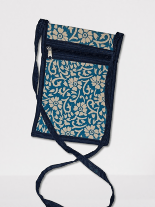 Handmade Floral Print Cotton Mobile Phone Sling Bag with Adjustable Strap