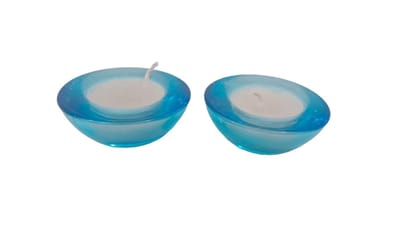 Set of 2 Blue Glass Bowl Candles Set of 2 Blue Glass Bowl Candles