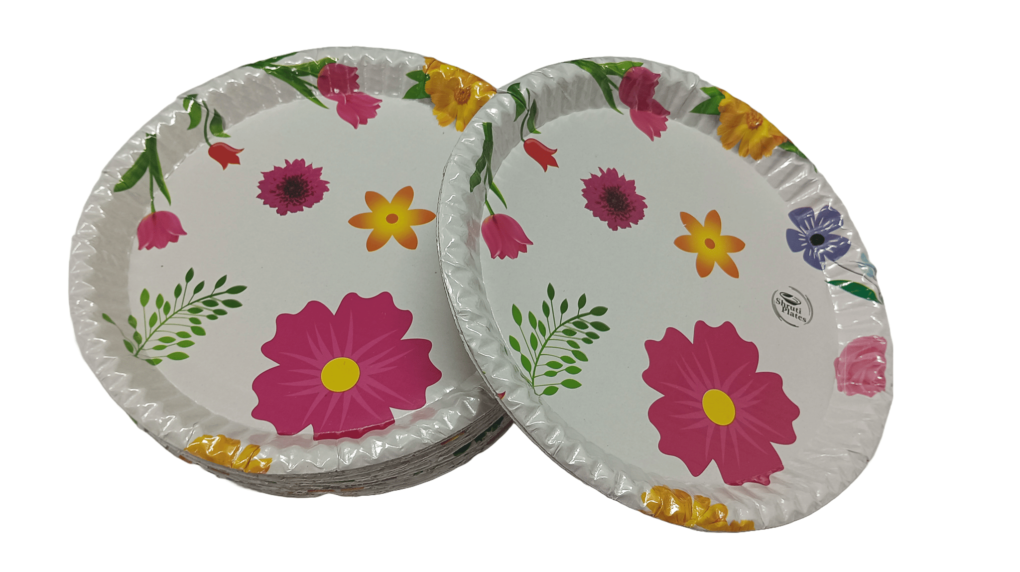 100 Pieces White Paper Plates with Pink Floral Design