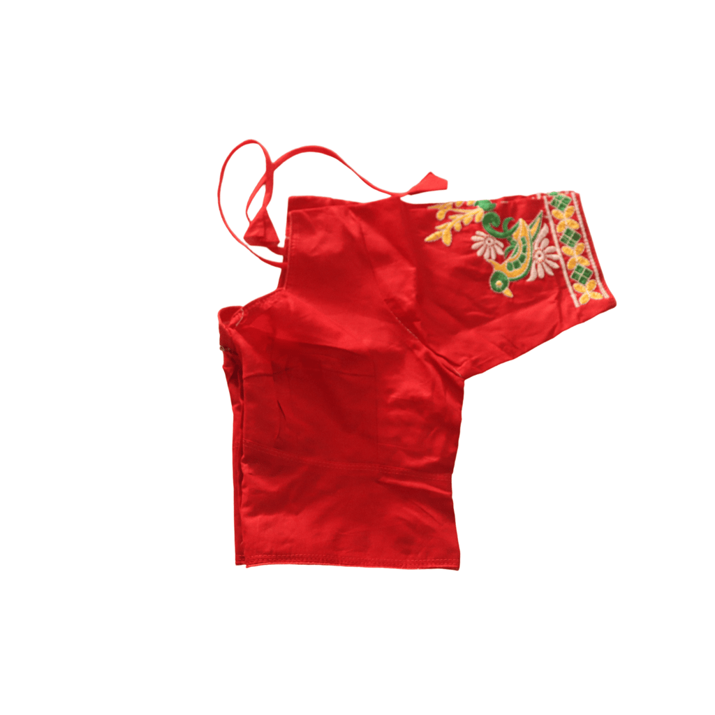Red Hand Embroidered Cotton Blouse With Gota Patti Work