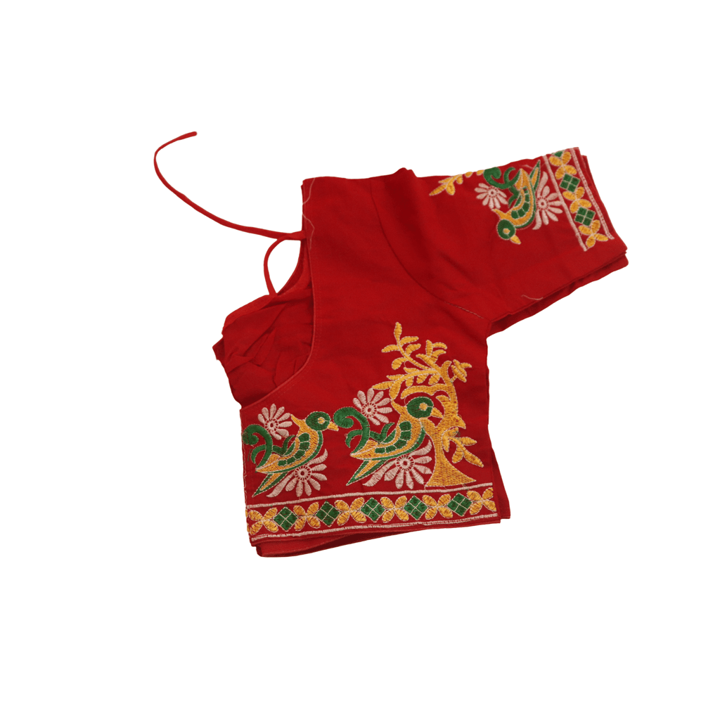 Red Hand Embroidered Cotton Blouse With Gota Patti Work
