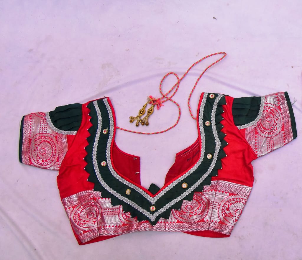 Red and black silk embroidered traditional Indian choli