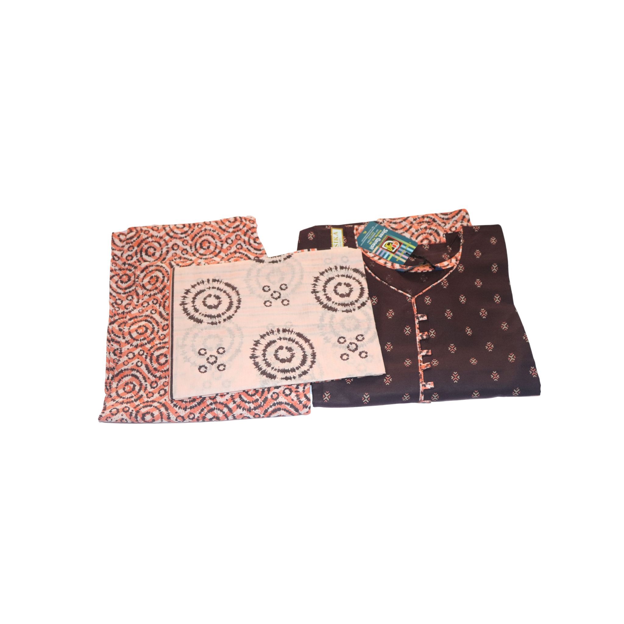 Women's Brown Cotton Printed Kurta with Pink Cotton Printed Palazzo Pants and Pink Cotton Printed Dupatta