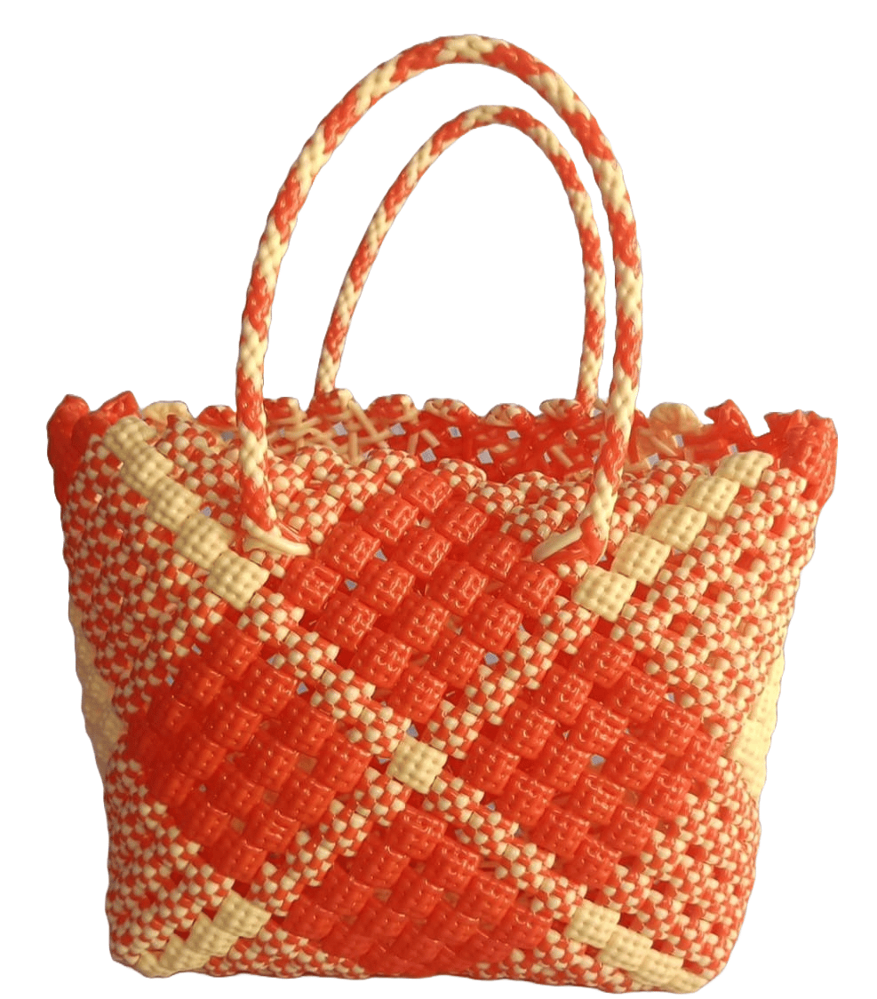 Handmade Mini Plastic Woven Basket with Double Handles
