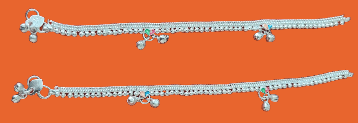 92.5 Sterling Silver Traditional Indian Anklets for Women and Girls (Pair)