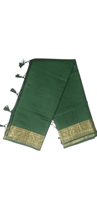 Green Saree With Golden Border - Sarees | Buy online on ZillyBuy