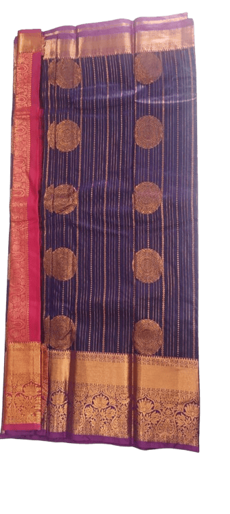 Purple Silk Saree With Golden Zari Border