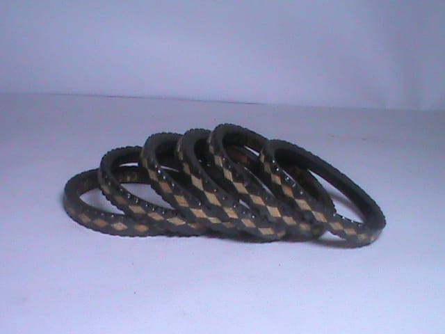 Black and Brown Beaded Chunky Bangle Bracelet Set of 6