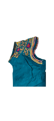 teal blue embroidered boat neck blouse