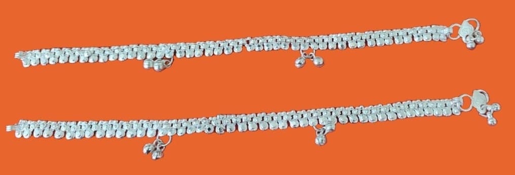 92.5 Sterling Silver Traditional Indian Anklets with Bells for Women and Girls
