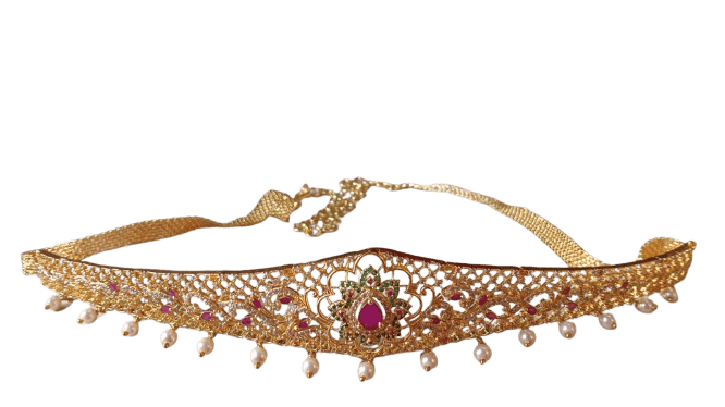18K Gold Plated Traditional Indian Kempu Stone Belt Vaddanam Waist Chain for Women - Jewellery Sets | Buy online on ZillyBuy