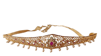 18K Gold Plated Traditional Indian Kempu Stone Belt Vaddanam Waist Chain for Women