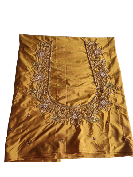 Golden yellow maggam work blouse with intricate embroidery