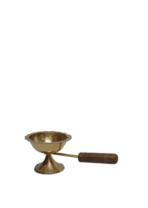 Brass Oil Lamp with Wooden Handle
