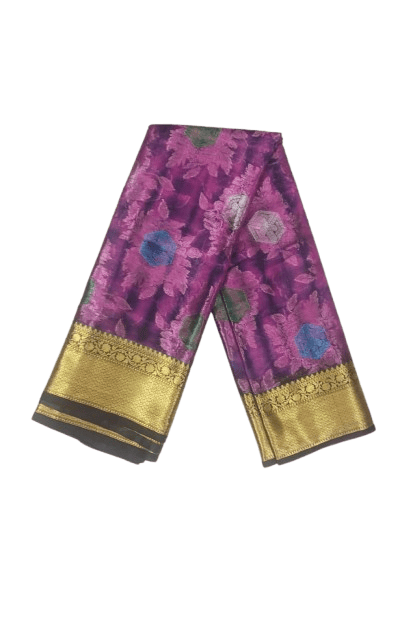 Purple Floral Jacquard Saree With Golden Border - Sarees | Buy online on ZillyBuy