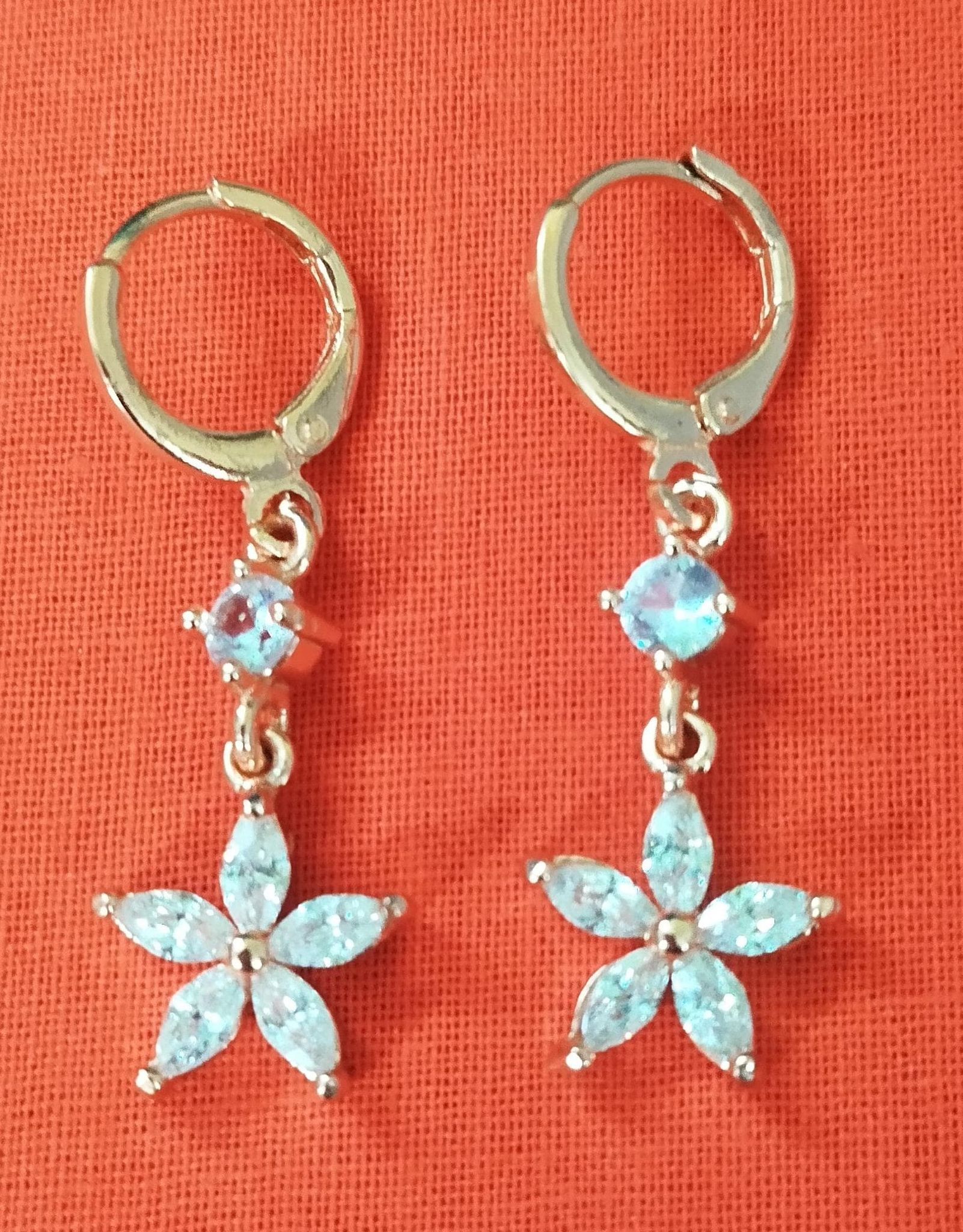 Gold Plated Flower Drop Earrings with Cubic Zirconia