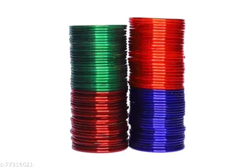 Glass bangles in red, maroon, green and blue colors (dozen) - Bangles & Bracelets | Buy online on ZillyBuy