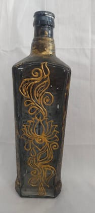 Unique Hand Painted Glass Bottle with Golden Lotus Flower Design