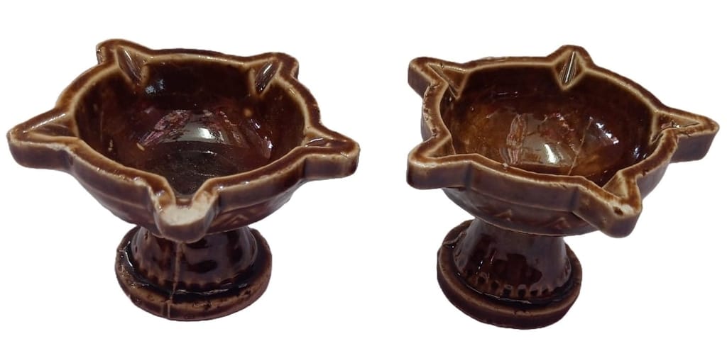 Set of 2 Handmade Brown Clay Diyas for Diwali Decoration - Pooja Needs | Buy online on ZillyBuy