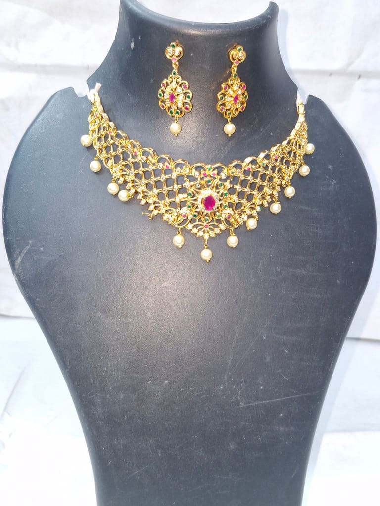 Bridal Gold Plated Ruby and Pearl Choker Necklace Set - Jewellery Sets | Buy online on ZillyBuy