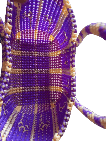 Purple and White Handwoven Plastic Tote Bag