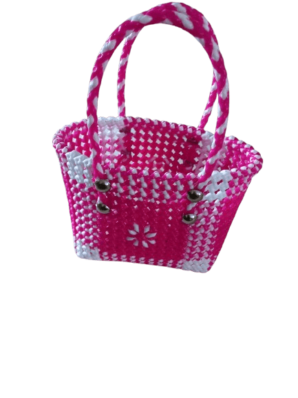 Small Handwoven Plastic Basket with Button Accents - Handbags | Buy online on ZillyBuy