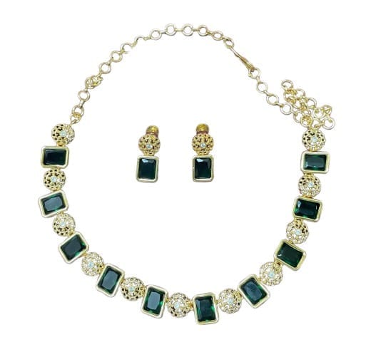 Gold-plated square-shaped green stone necklace set - Jewellery Sets | Buy online on ZillyBuy