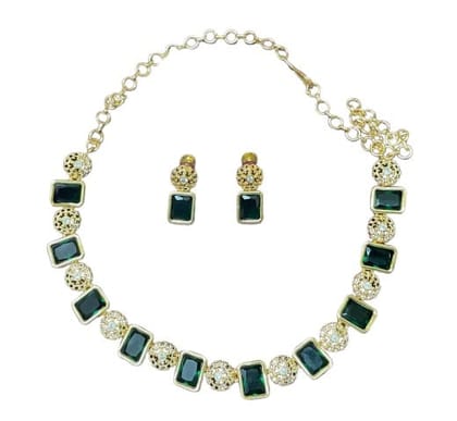 Gold-plated square-shaped green stone necklace set