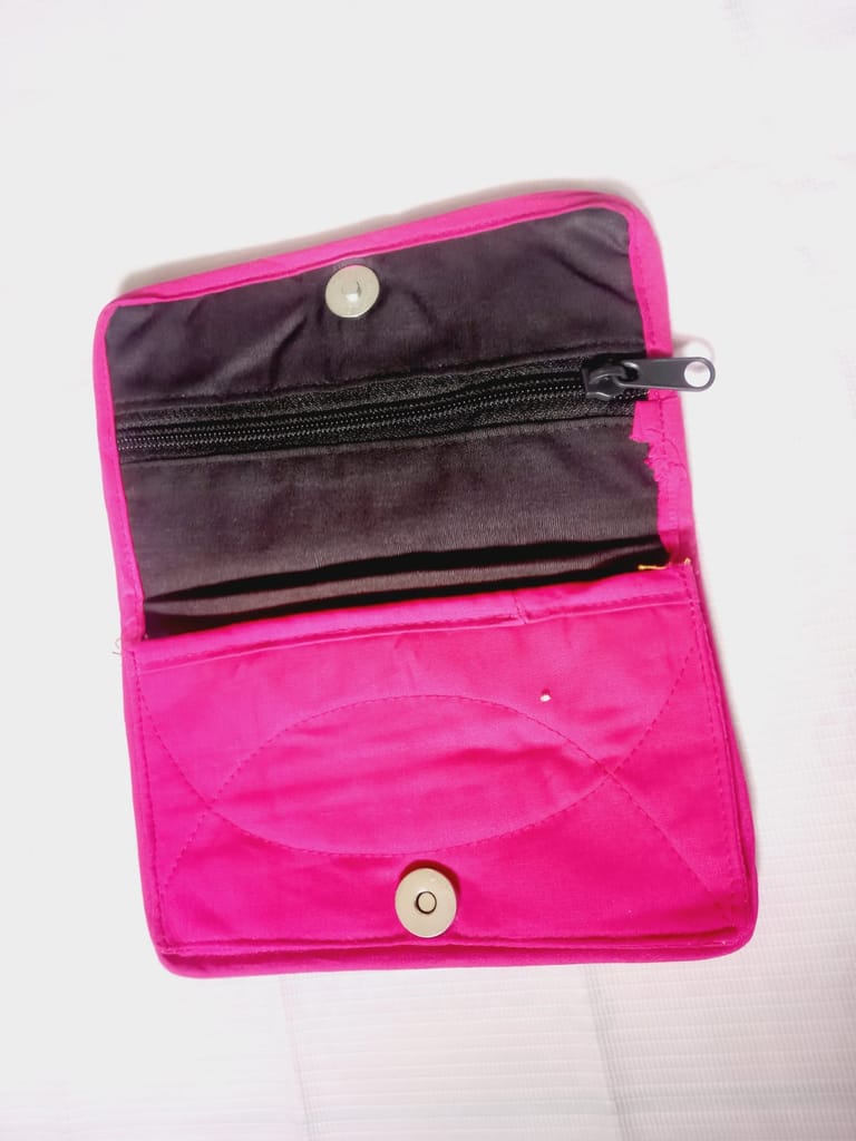 Pink Hand Embroidered Clutch with Mirror Work