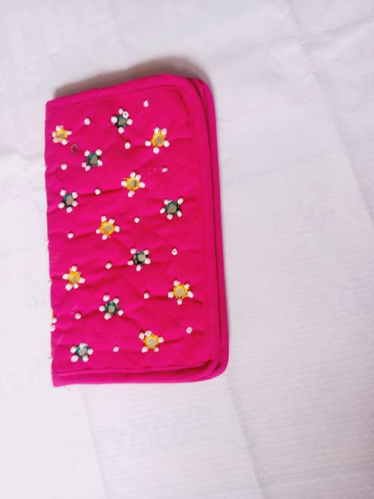 Pink Hand Embroidered Clutch with Mirror Work