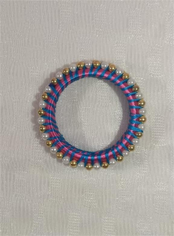 Blue and Pink Silk Thread Bangle with Pearls - Bangles & Bracelets | Buy online on ZillyBuy