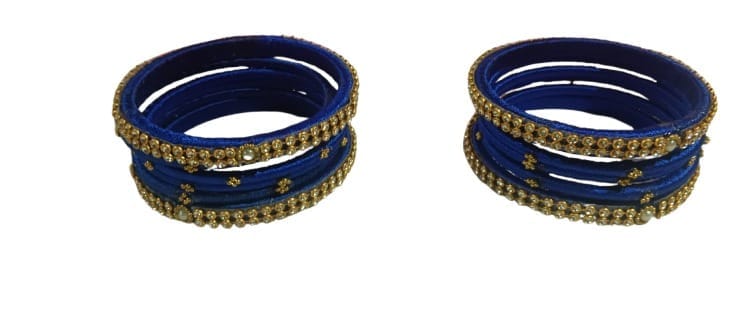 Set of 8 Blue Silk Thread Bangles with Stone and Pearl Embellishment - Bangles & Bracelets | Buy online on ZillyBuy