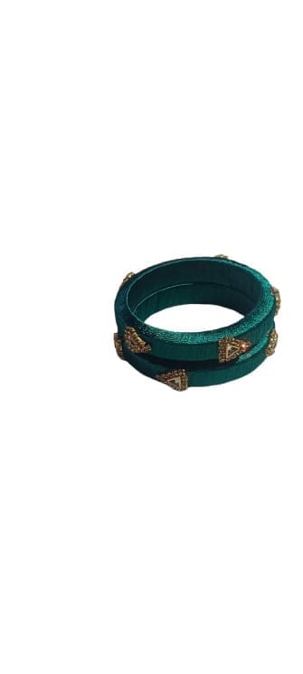 Green Silk Bangle with Golden Beads