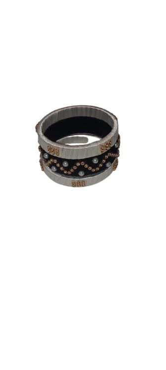 BUCHI White and Gold Bangle Set with Pearl Accents