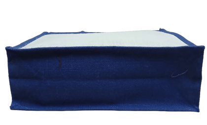 Blue Jute Tote Bag with White Trim Blue Jute Tote Bag with White Trim
