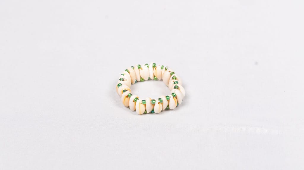 Handmade Seashell Bracelet with Green Accents