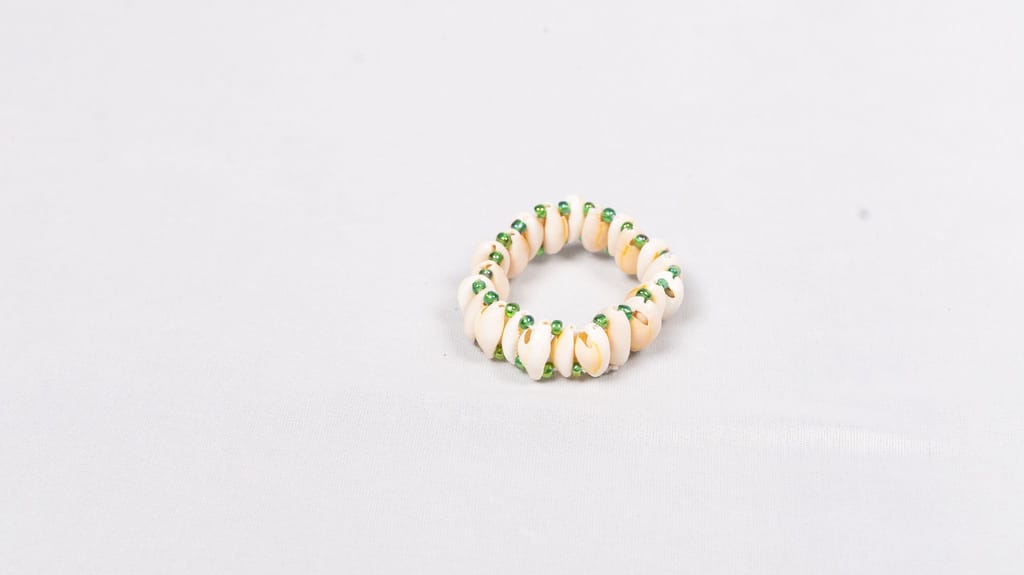 Handmade Seashell Bracelet with Green Accents