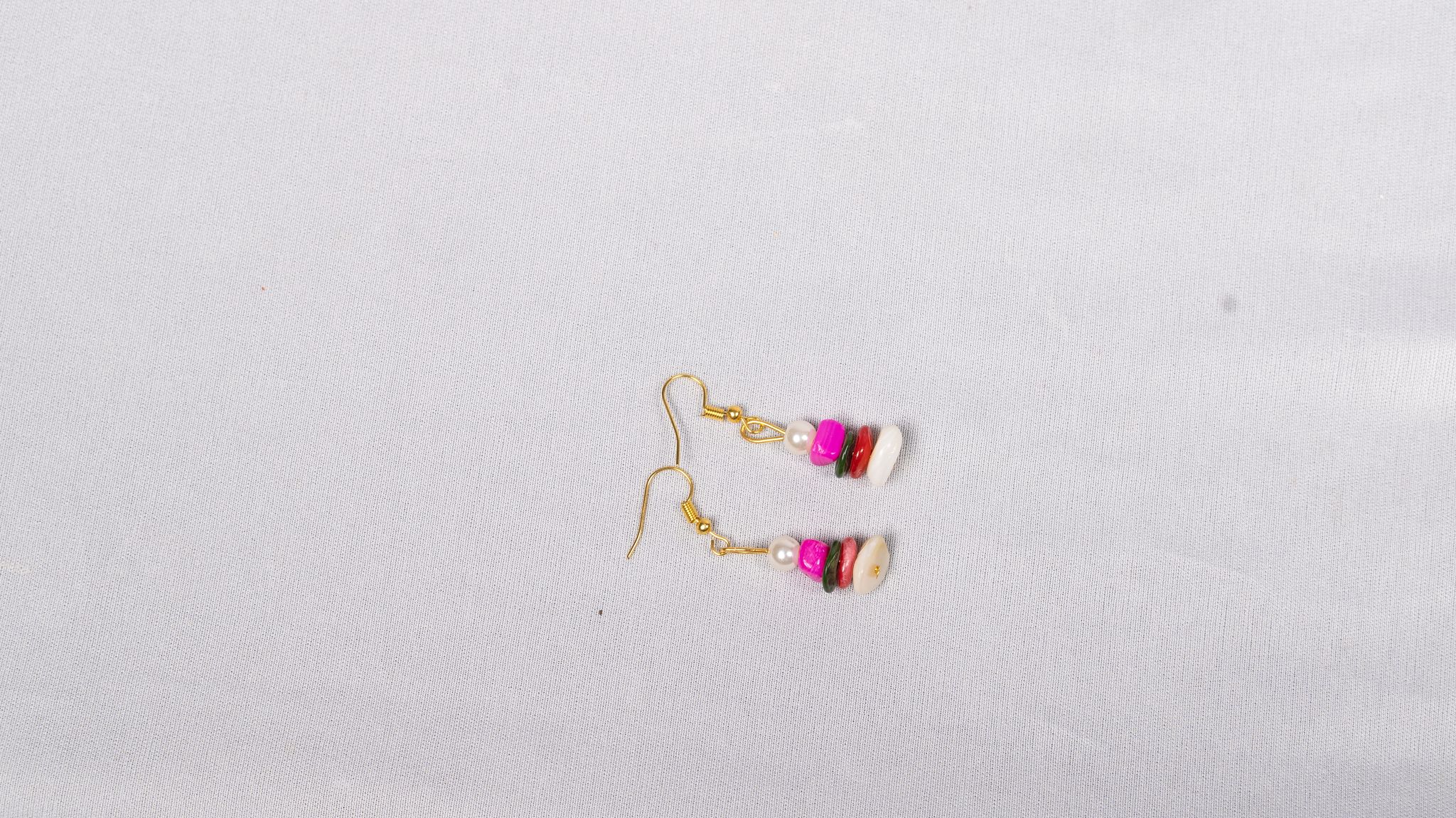 Pink and White Beaded Earrings