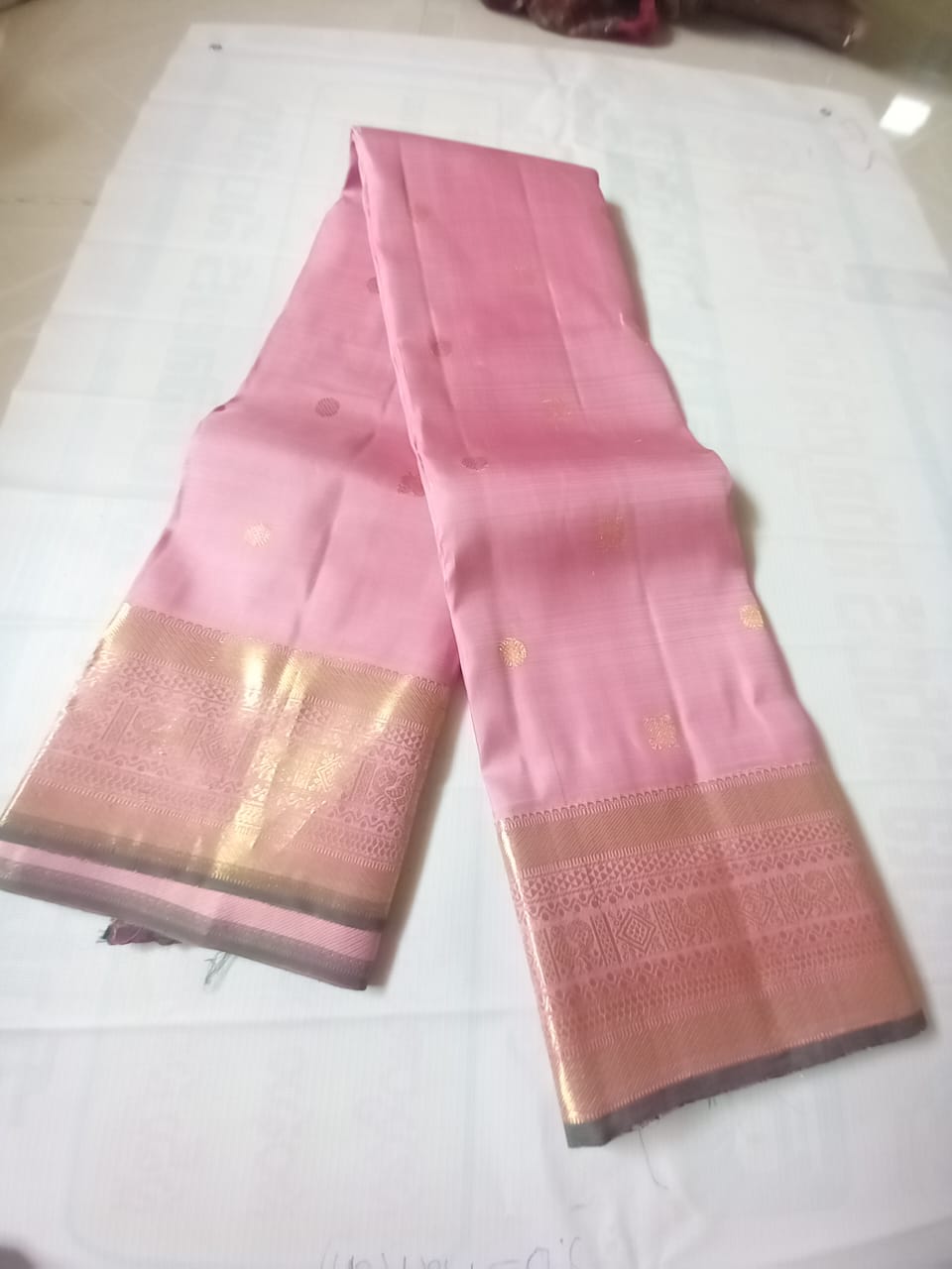 Pink Banarasi Silk Saree With Golden Zari Border