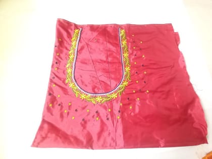 Red color Embroidered Blouse Piece With Floral Butta Work