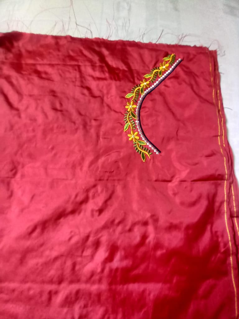 Red color Embroidered Blouse Piece With Floral Butta Work