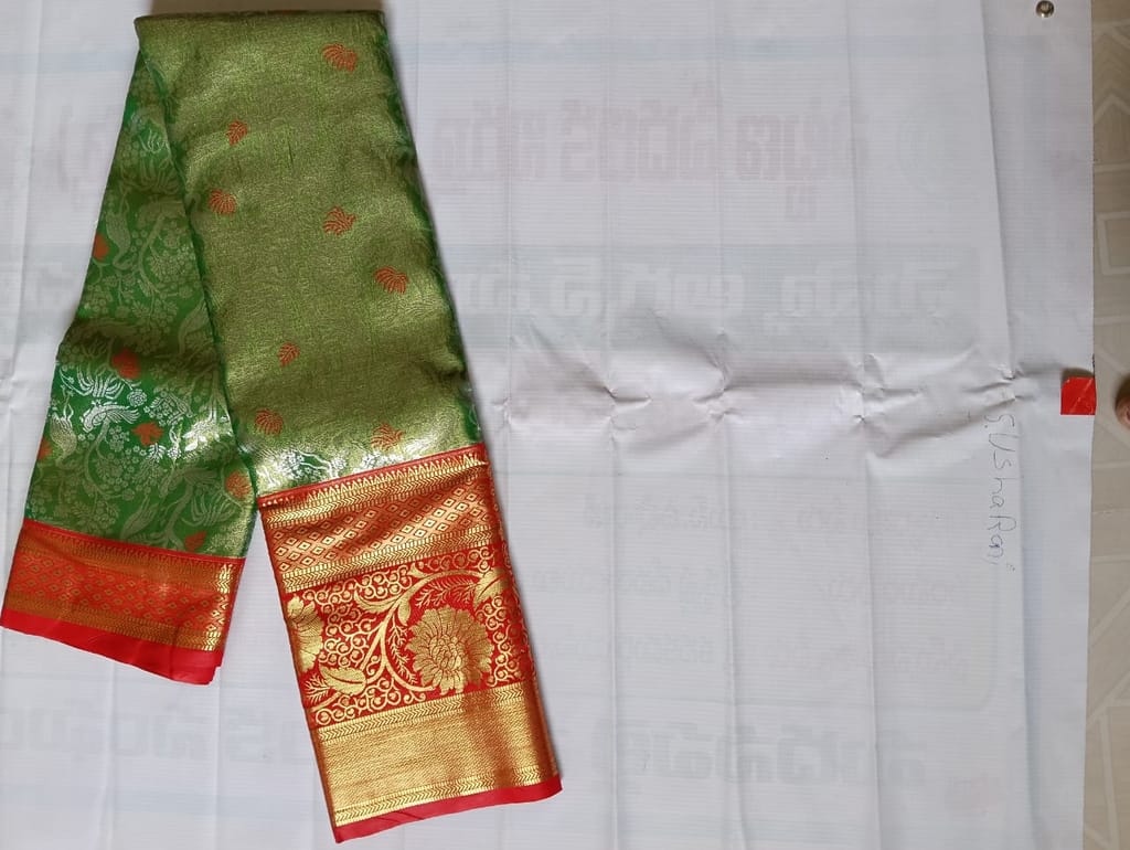 Green and Red Kanjivaram Silk Saree With Blouse Piece
