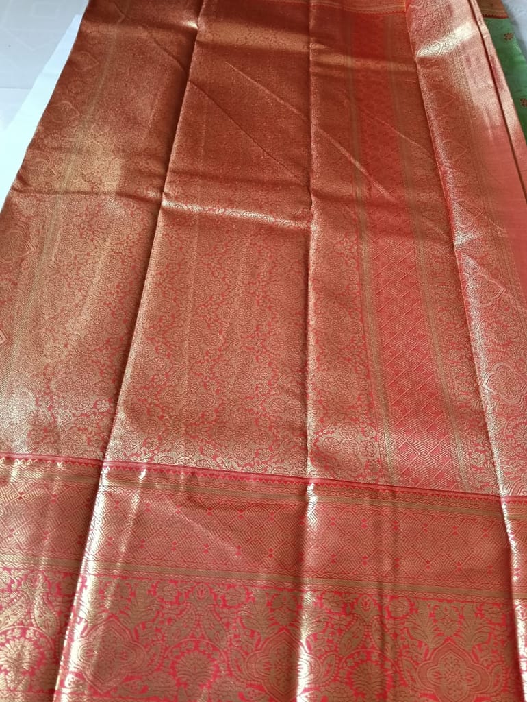 Green and Red Kanjivaram Silk Saree With Blouse Piece